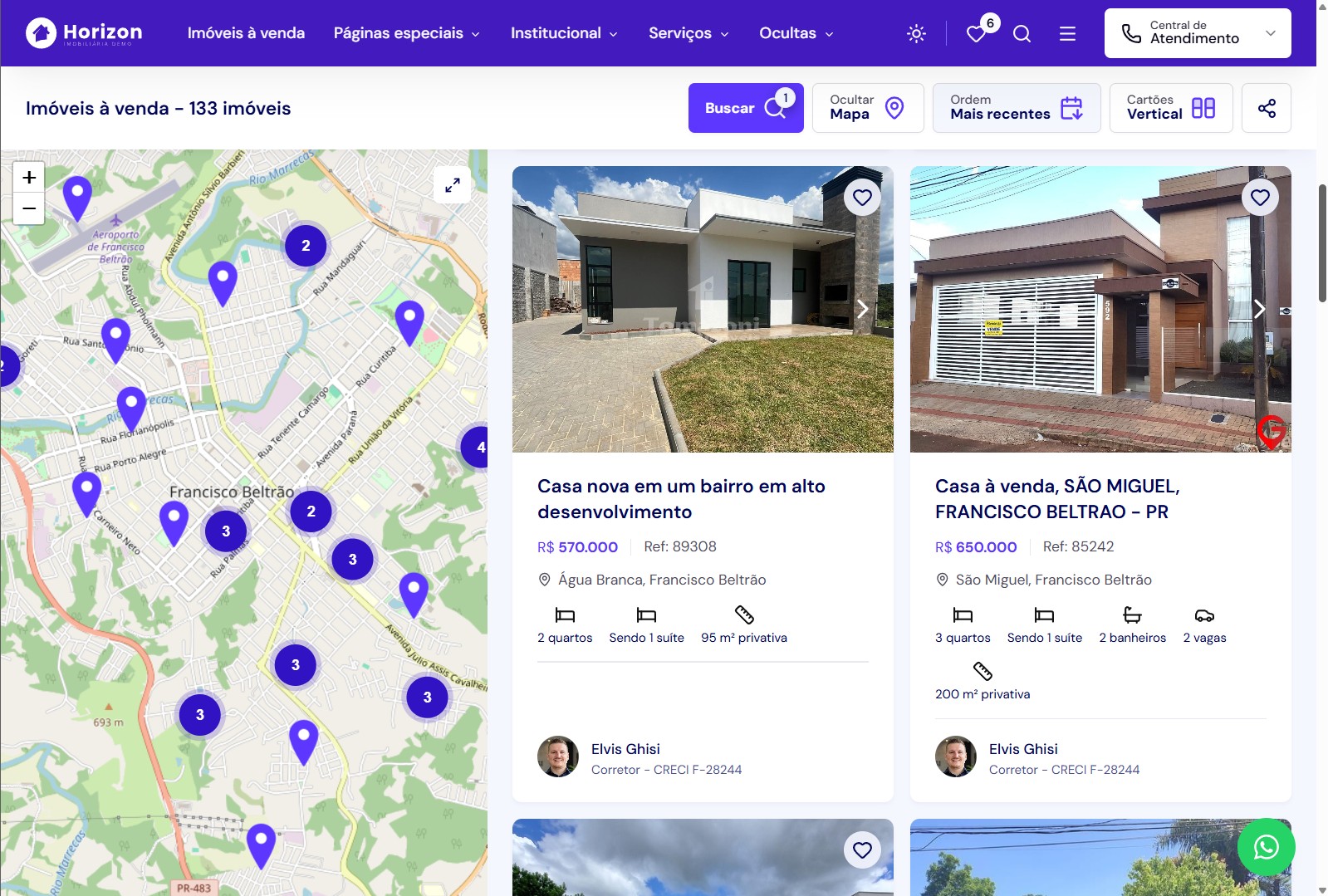 Página de busca e mapa interativo