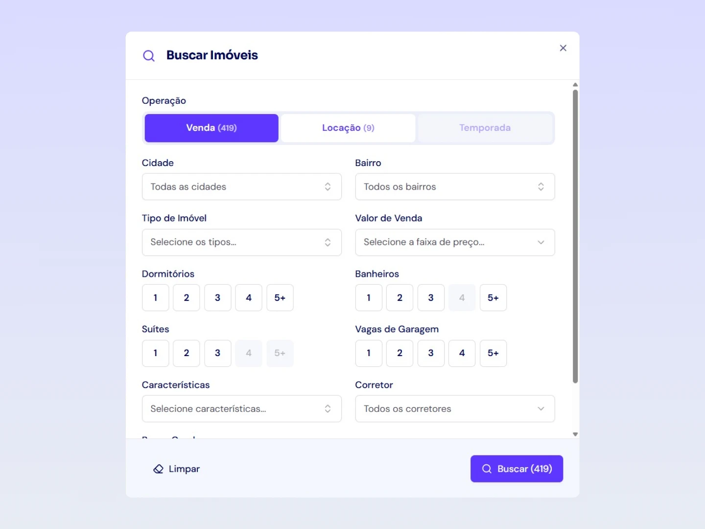 Buscador flutuante avançado