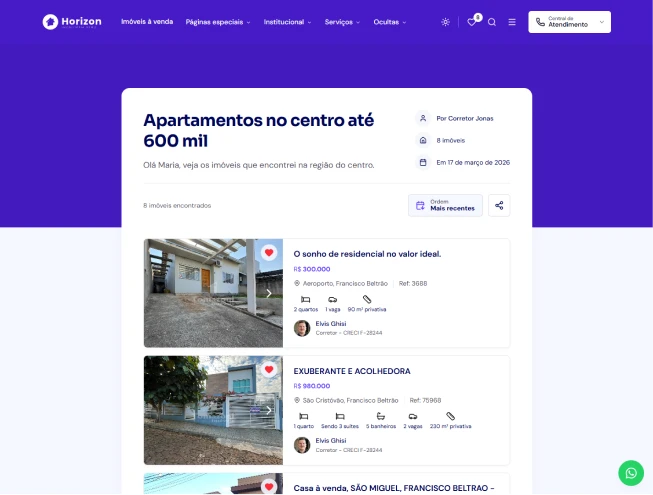 Listas compartilháveis de imóveis